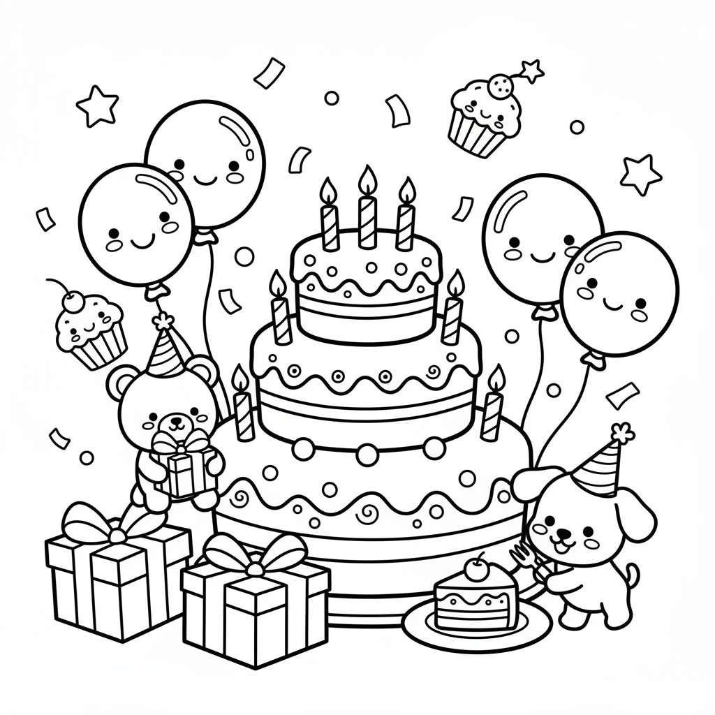 Birthday coloring page for kids - Standard style