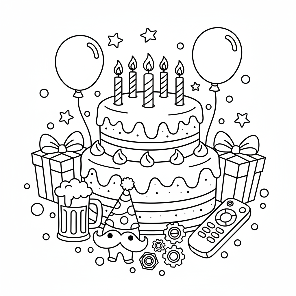 Birthday coloring page for men - Standard style