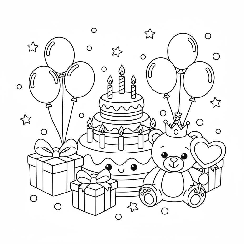 Birthday coloring page for preschoolers - Standard style
