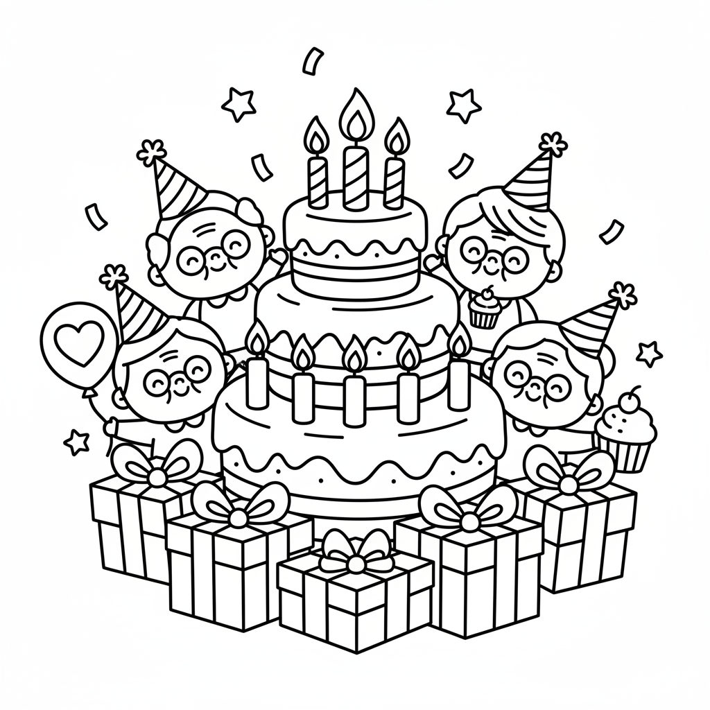 Birthday coloring page for seniors - Standard style