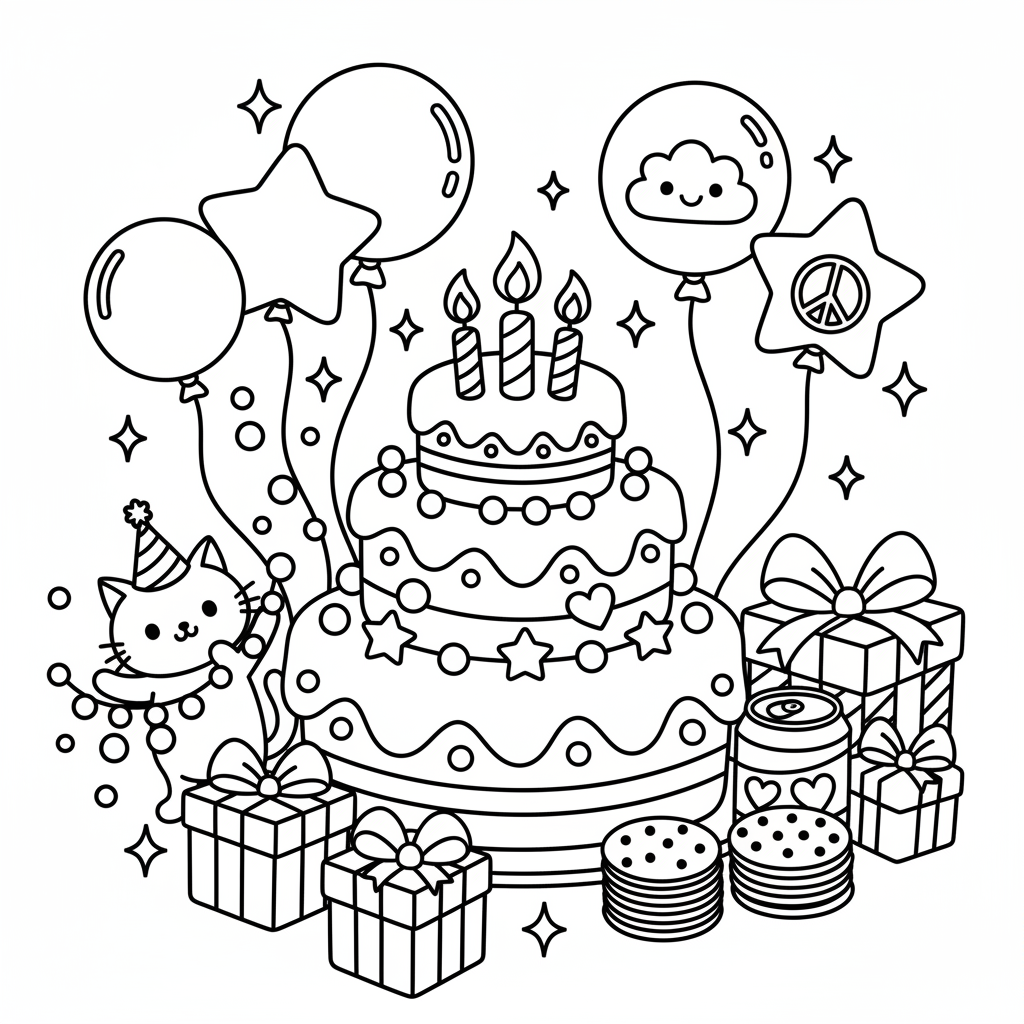 Birthday coloring page for teens - Standard style