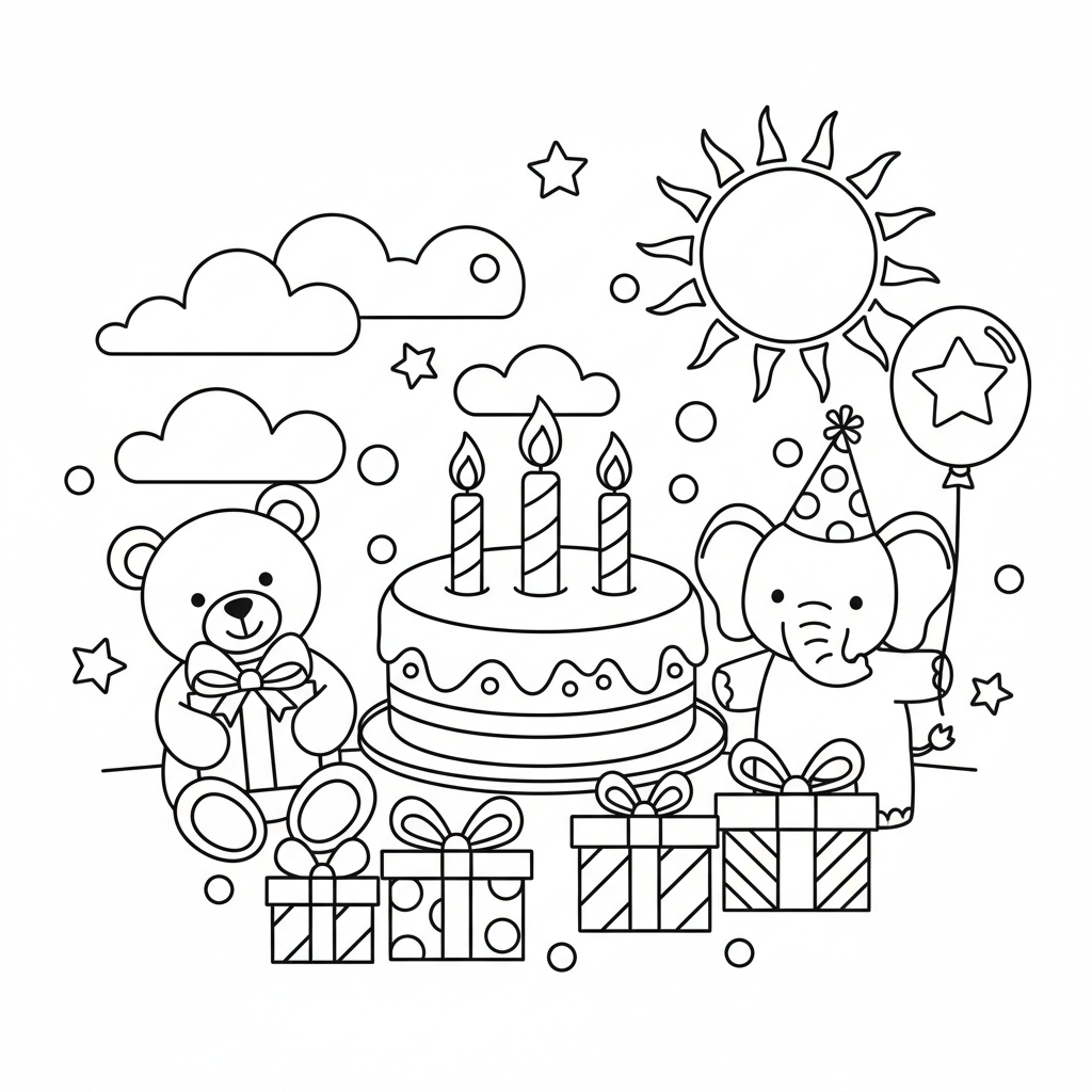 Birthday coloring page for toddlers - Standard style
