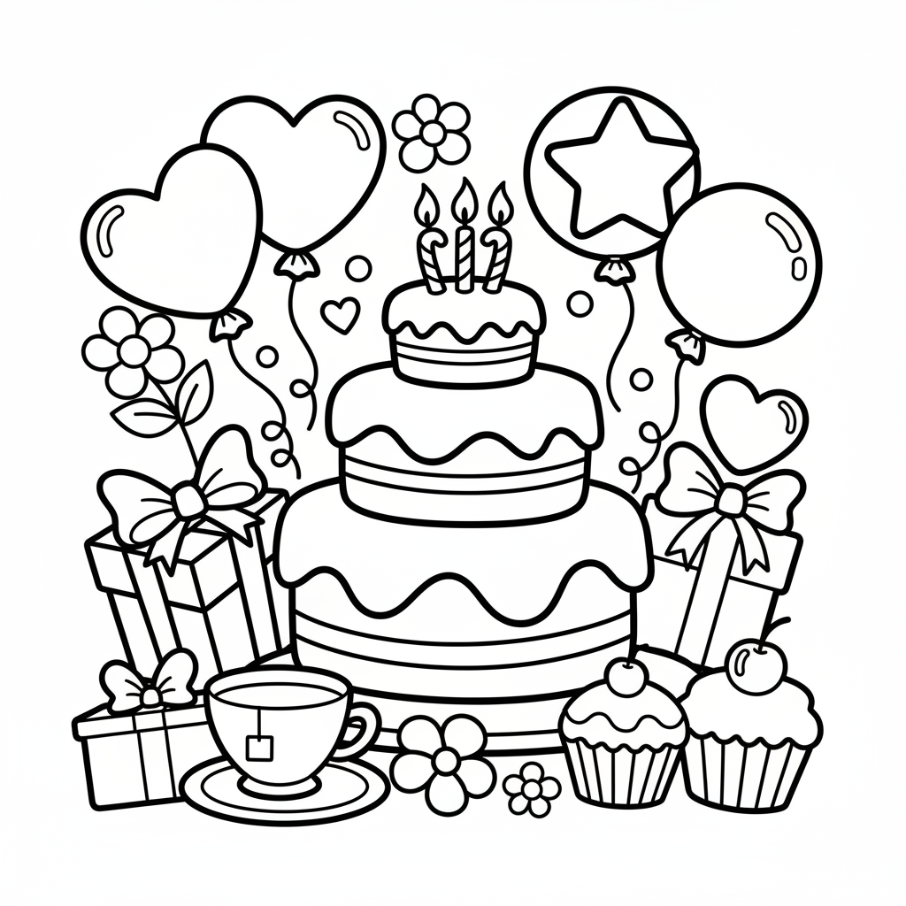 Birthday coloring page for women - Standard style