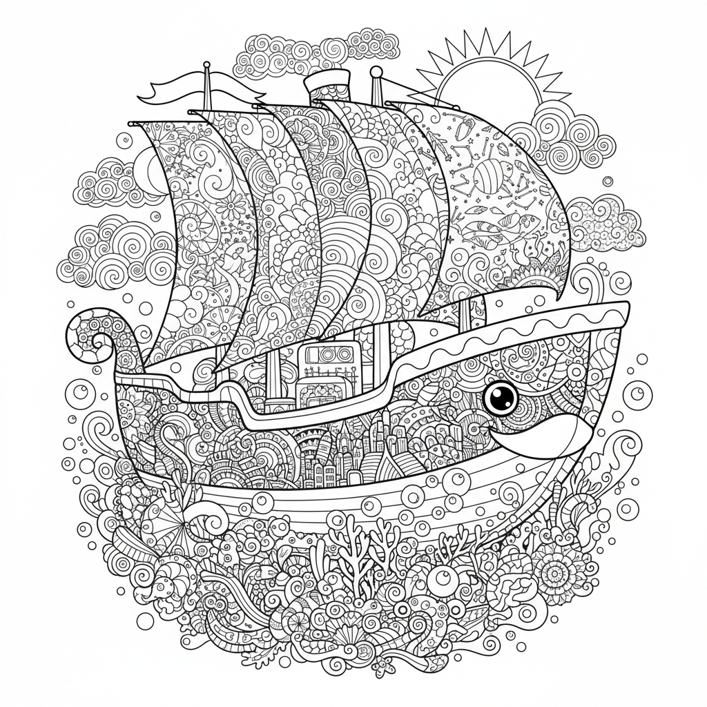 Boat coloring page for experts - Standard style