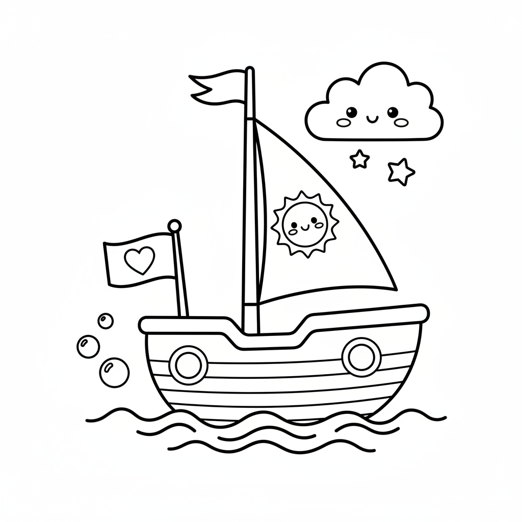 Boat coloring page for kindergarteners - Standard style