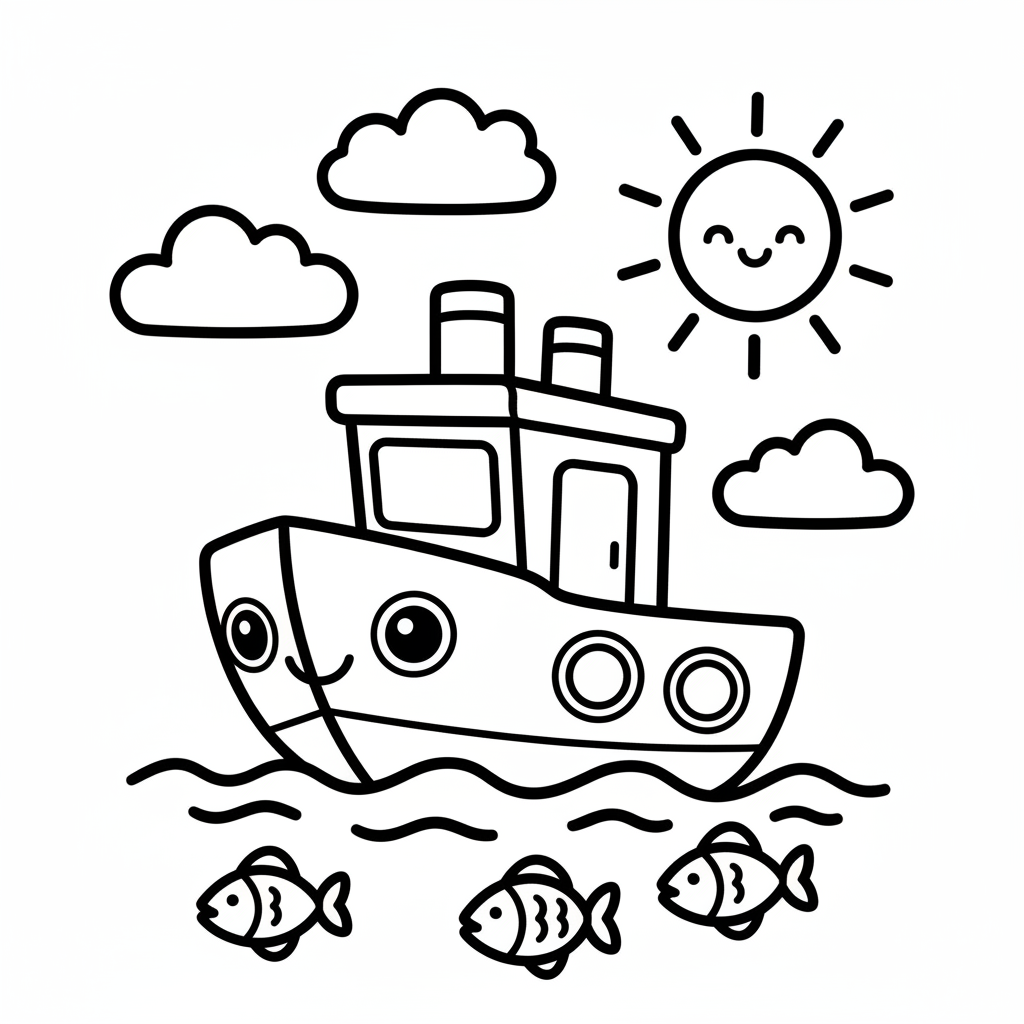 Boat coloring page for preschoolers - Standard style