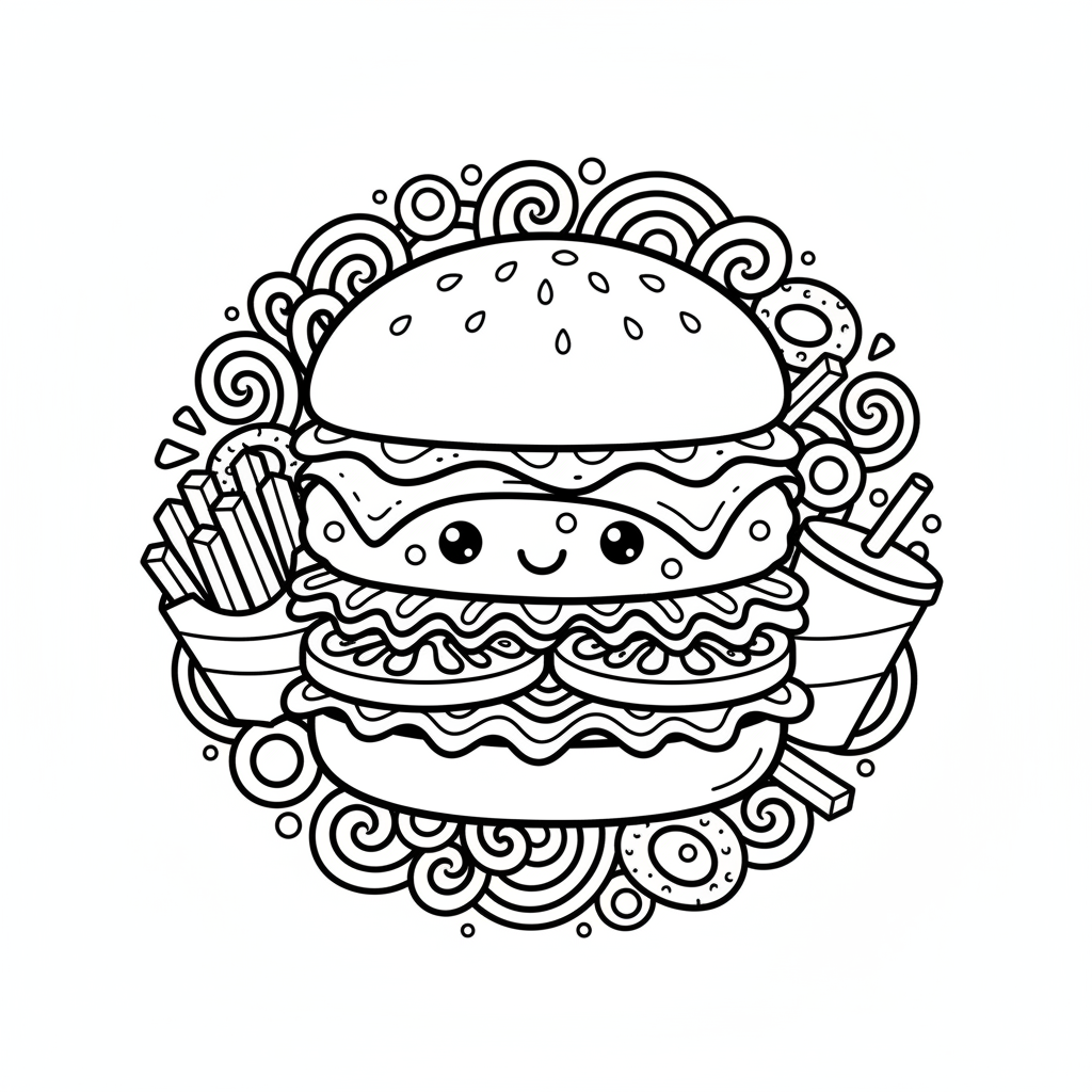 Burger coloring page for experts - Standard style
