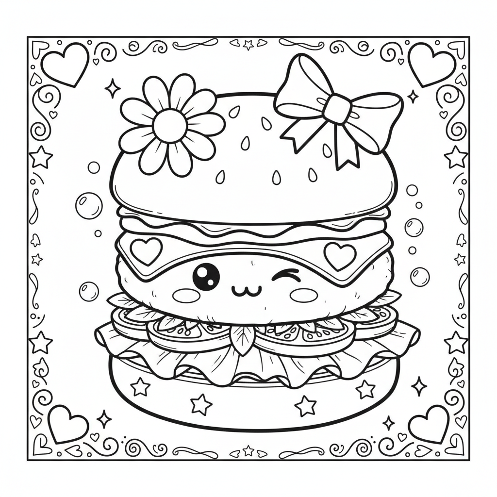 Burger coloring page for girls - Standard style