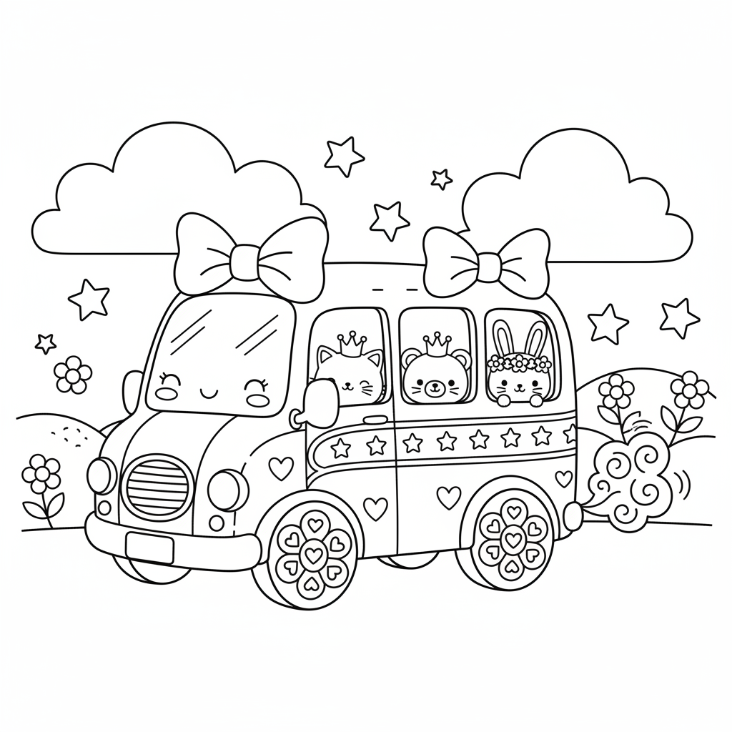 Bus coloring page for girls - Standard style