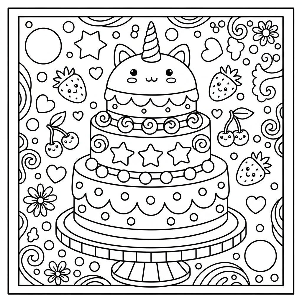 Cake coloring page for adults - Standard style