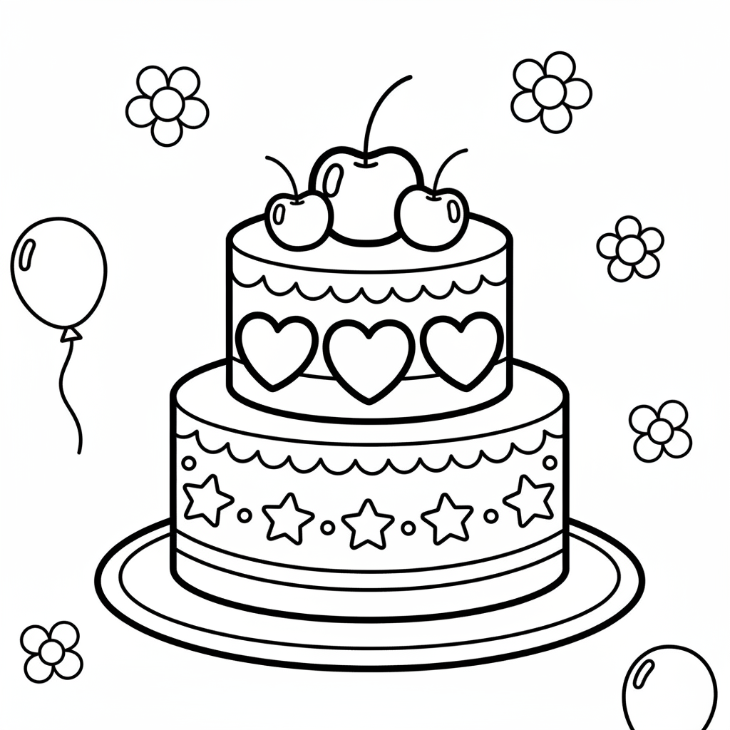 Cake coloring page for beginners - Standard style
