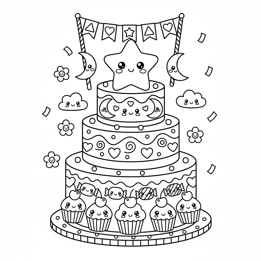 Cake coloring page for intermediates - Standard style