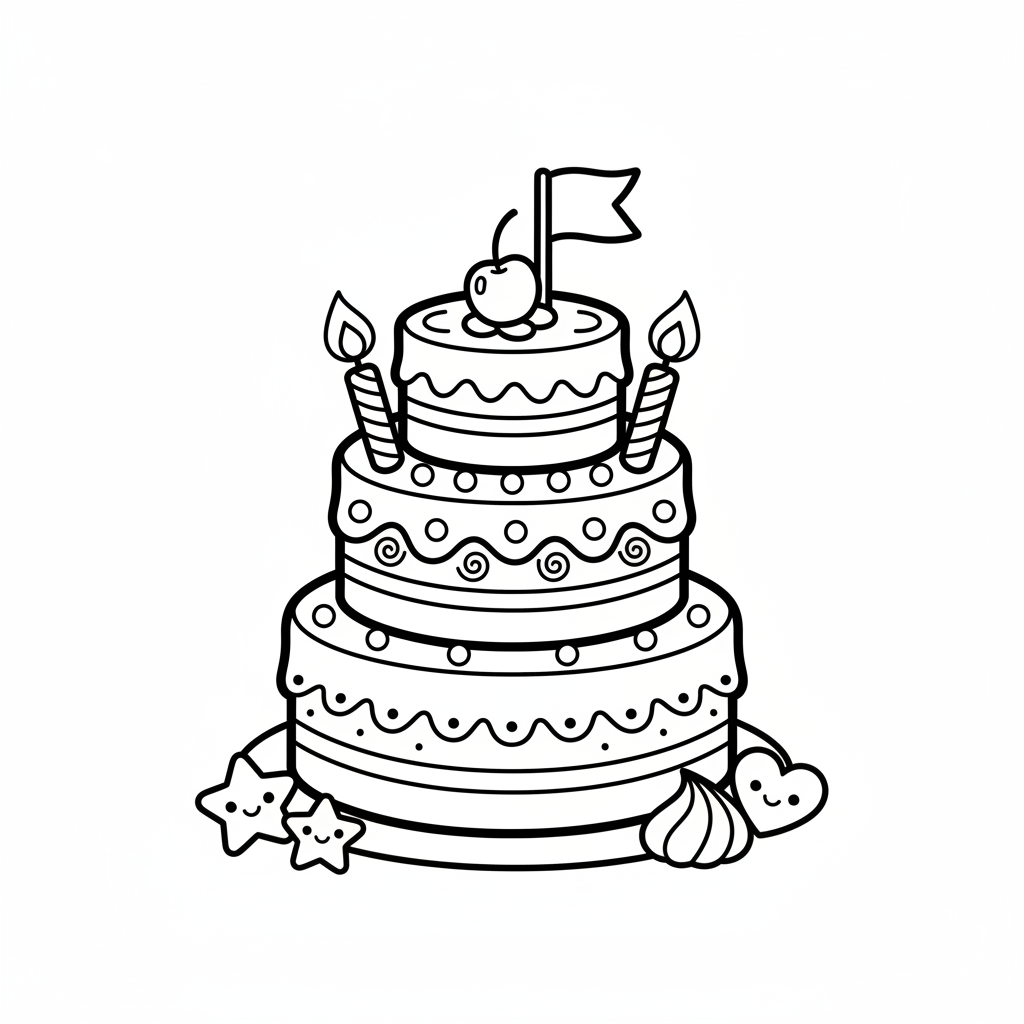 Cake coloring page for kids - Standard style
