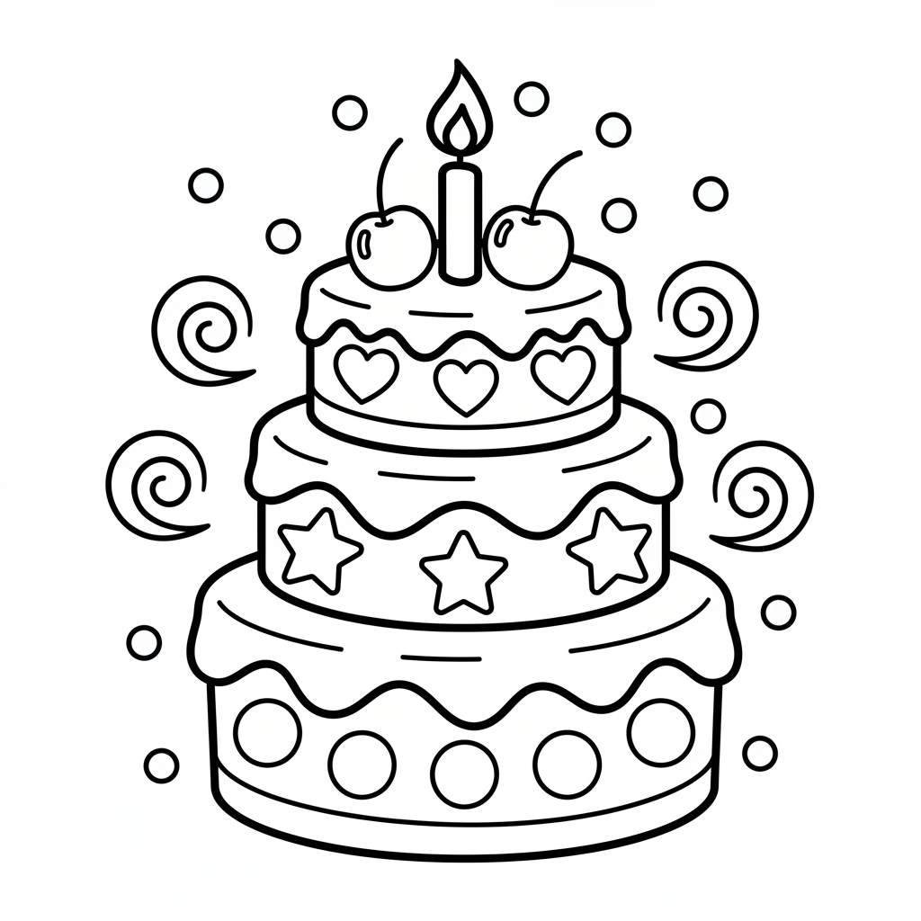 Cake coloring page for kindergarteners - Standard style