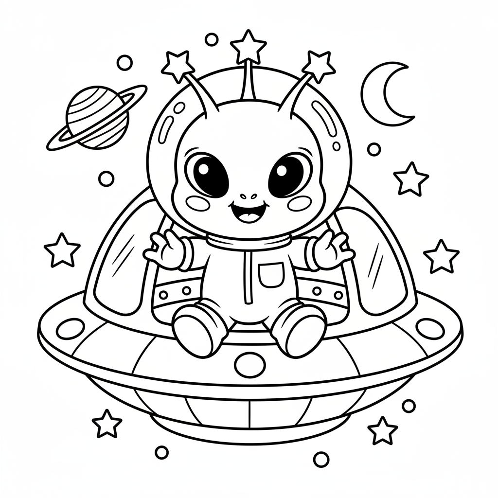 Alien coloring page for everyone - Cartoon style