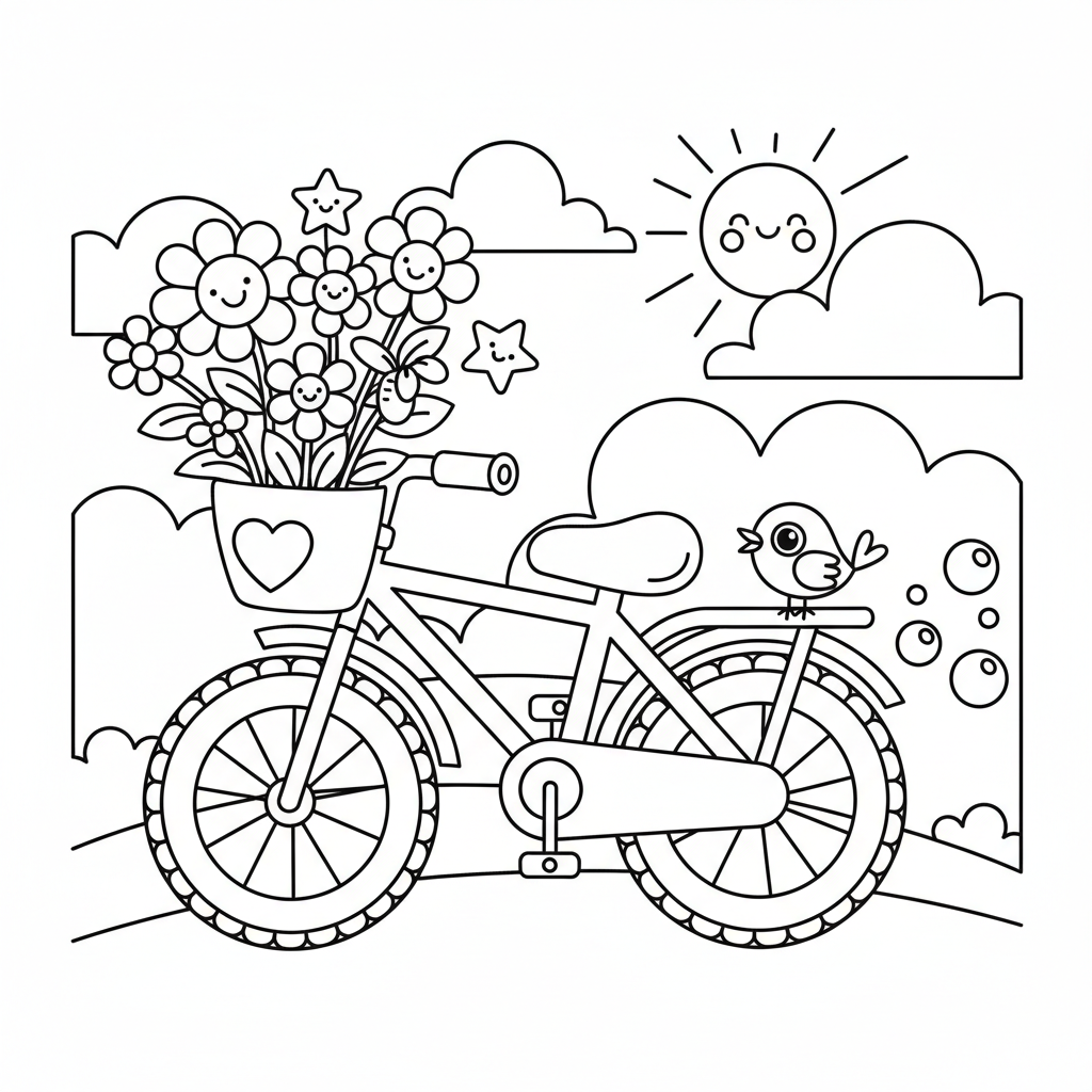 Bicycle coloring page for everyone - Cartoon style
