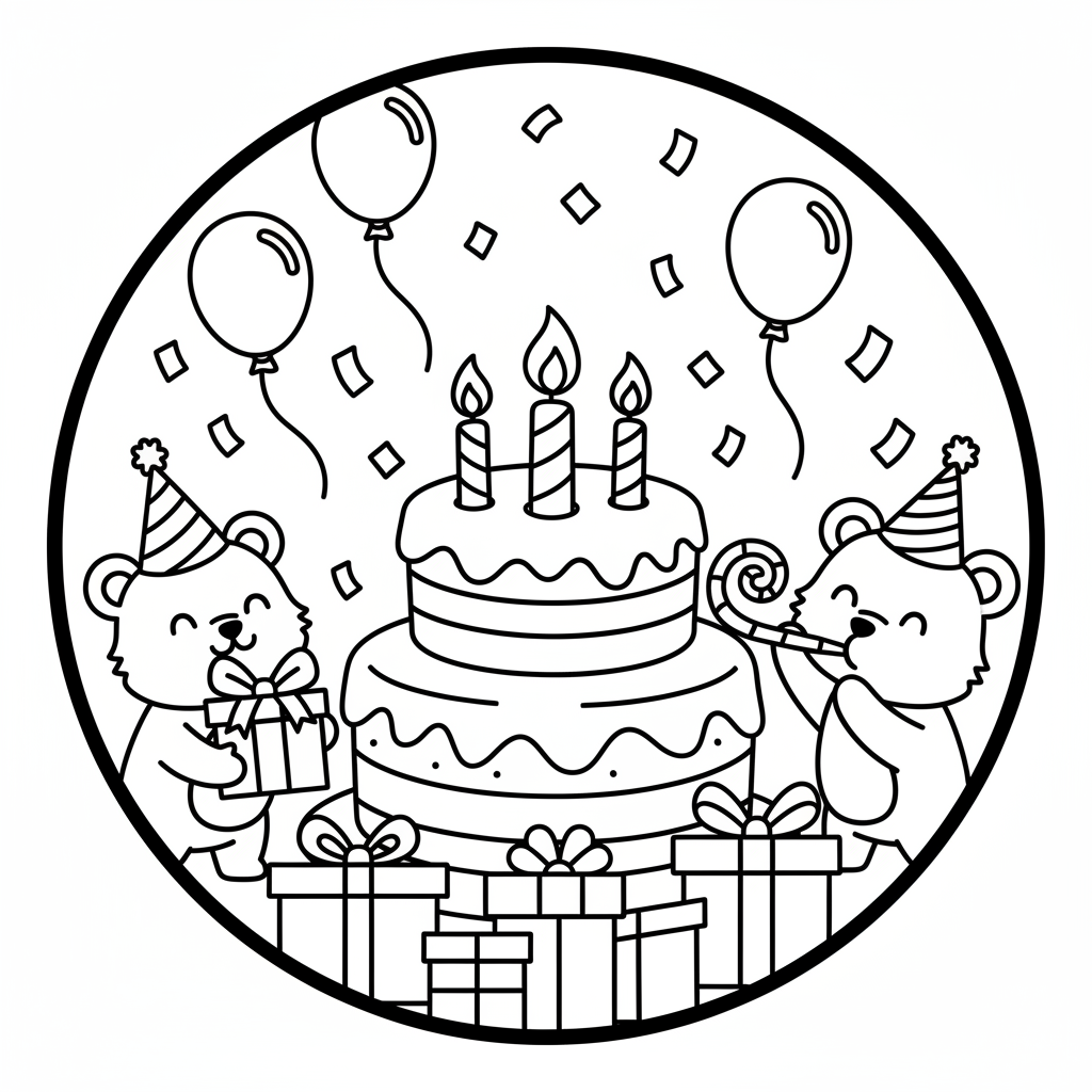 Birthday coloring page for everyone - Cartoon style