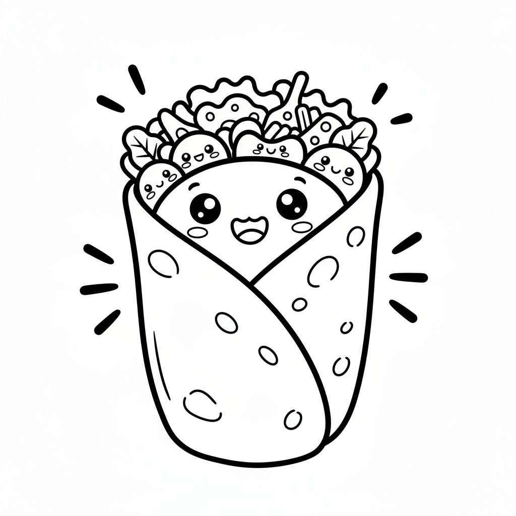 Burrito coloring page for everyone - Cartoon style