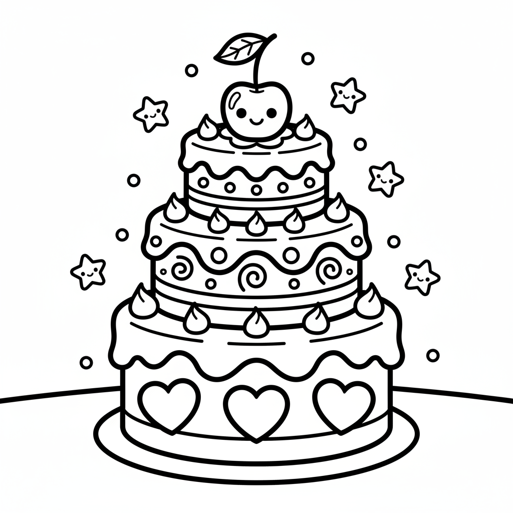 Cake coloring page for everyone - Cartoon style
