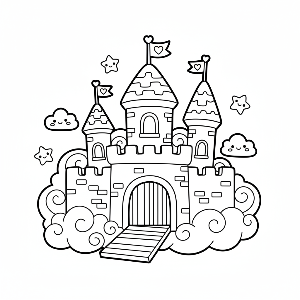 Castle coloring page for everyone - Cartoon style