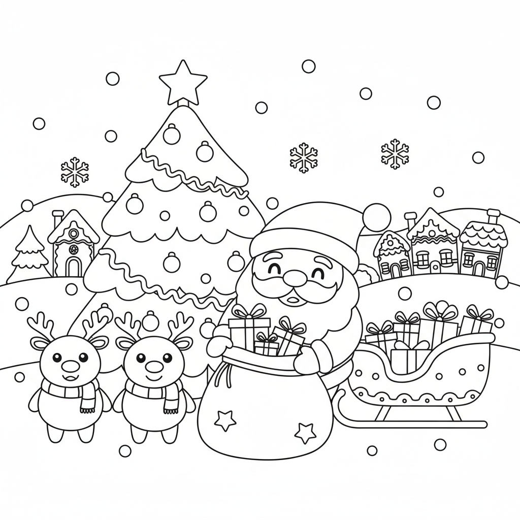 Christmas coloring page for everyone - Cartoon style