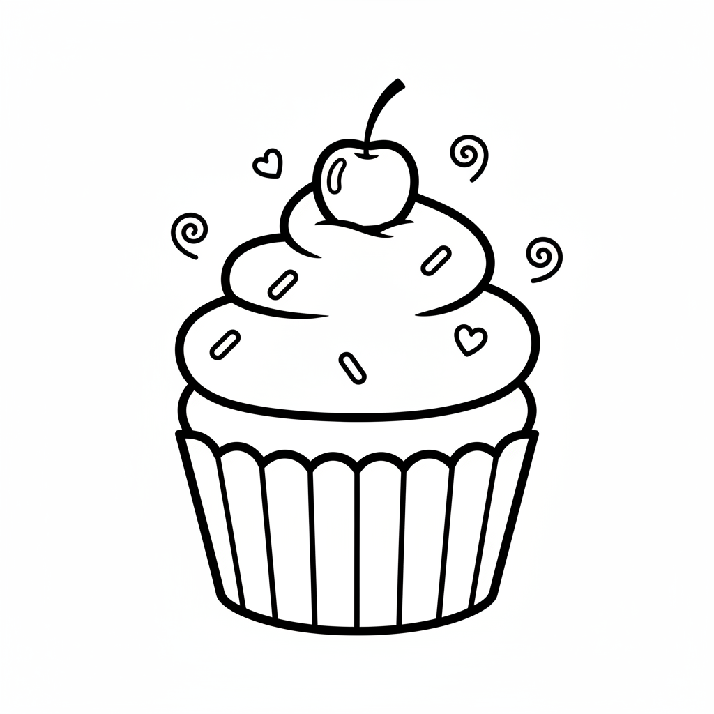 Cupcake coloring page for everyone - Cartoon style