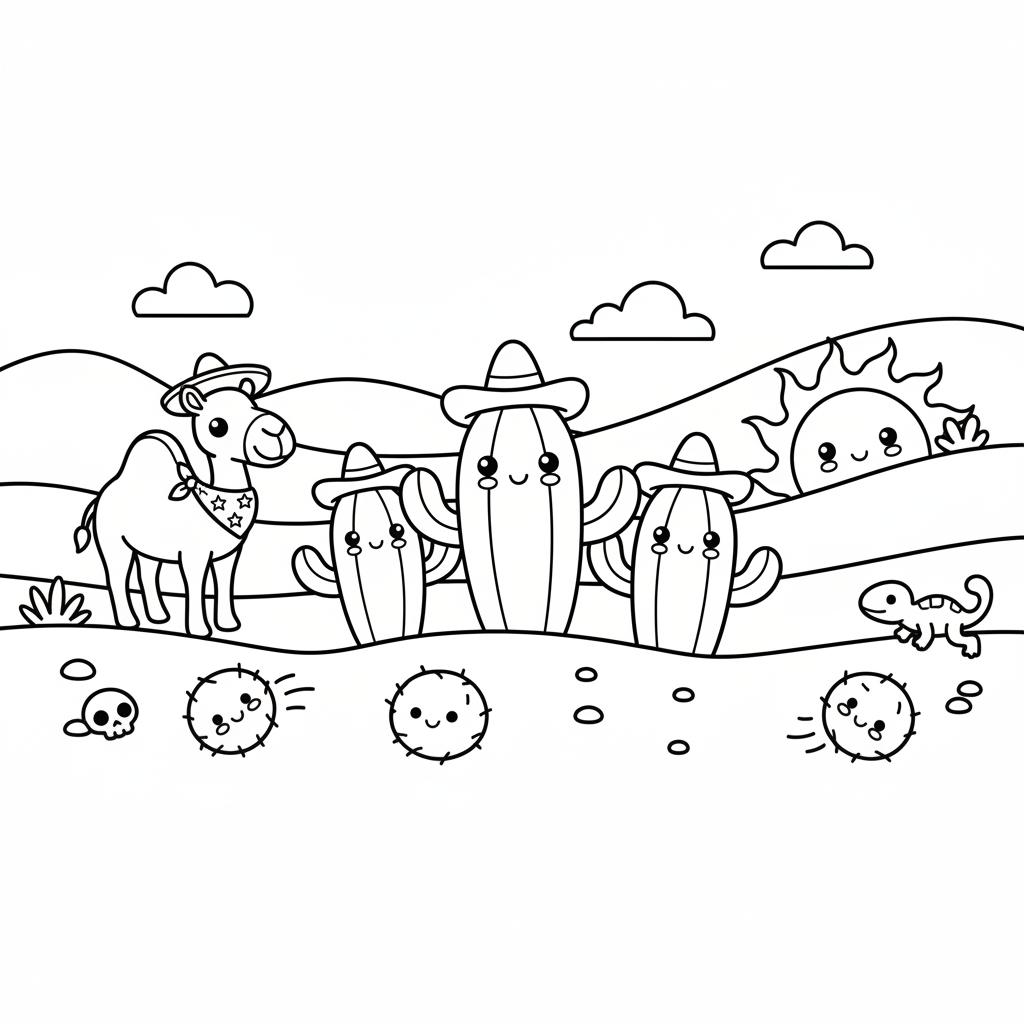 Desert coloring page for everyone - Cartoon style
