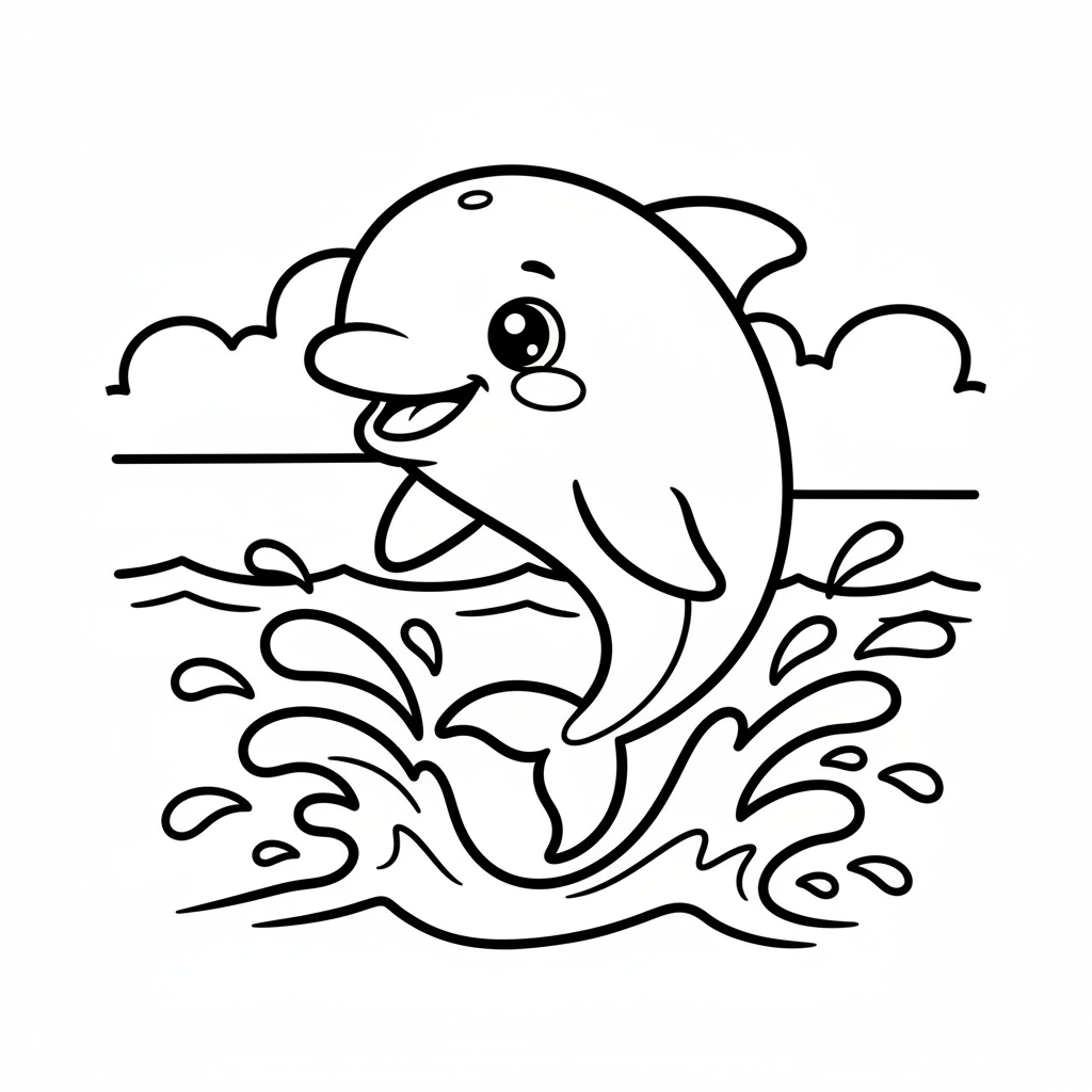 Dolphin coloring page for everyone - Cartoon style