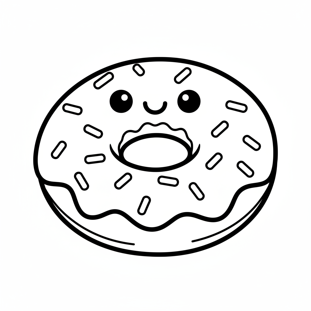Donut coloring page for everyone - Cartoon style