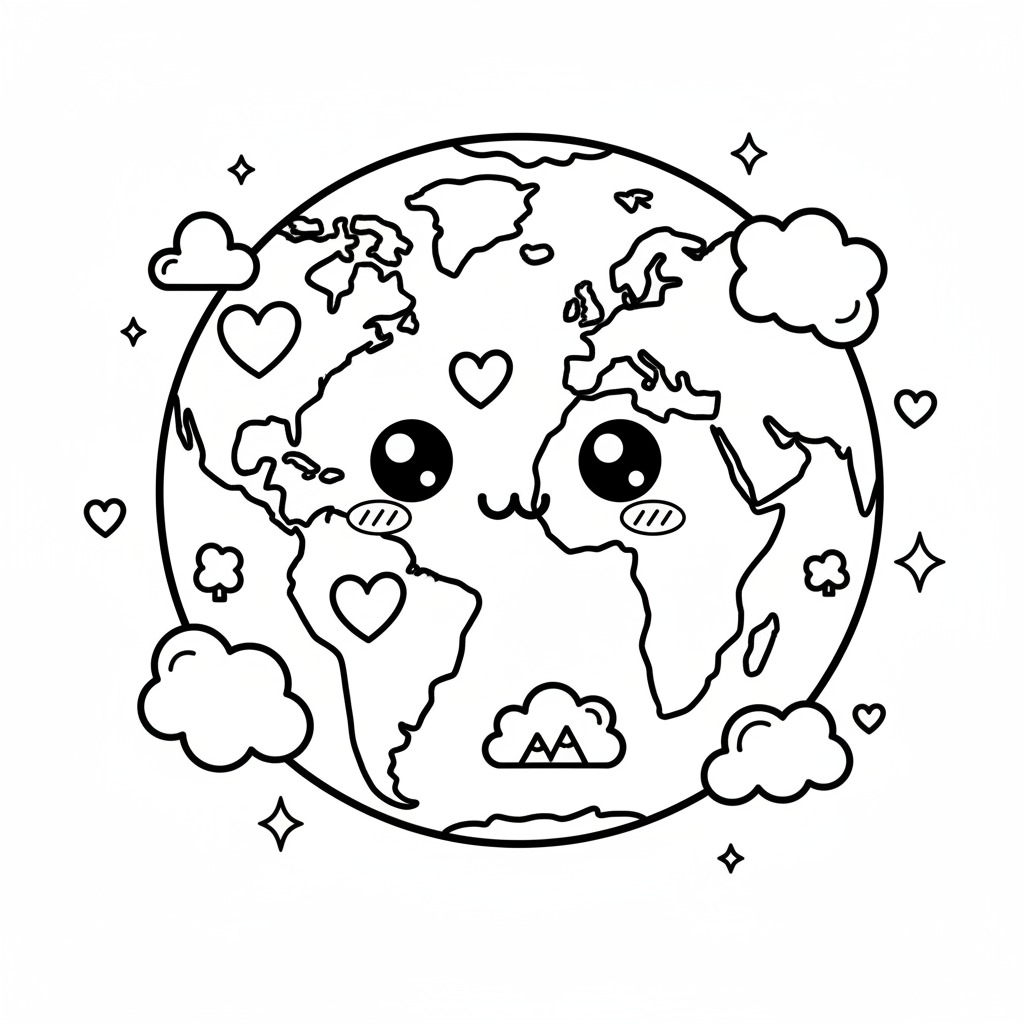 Earth coloring page for everyone - Cartoon style