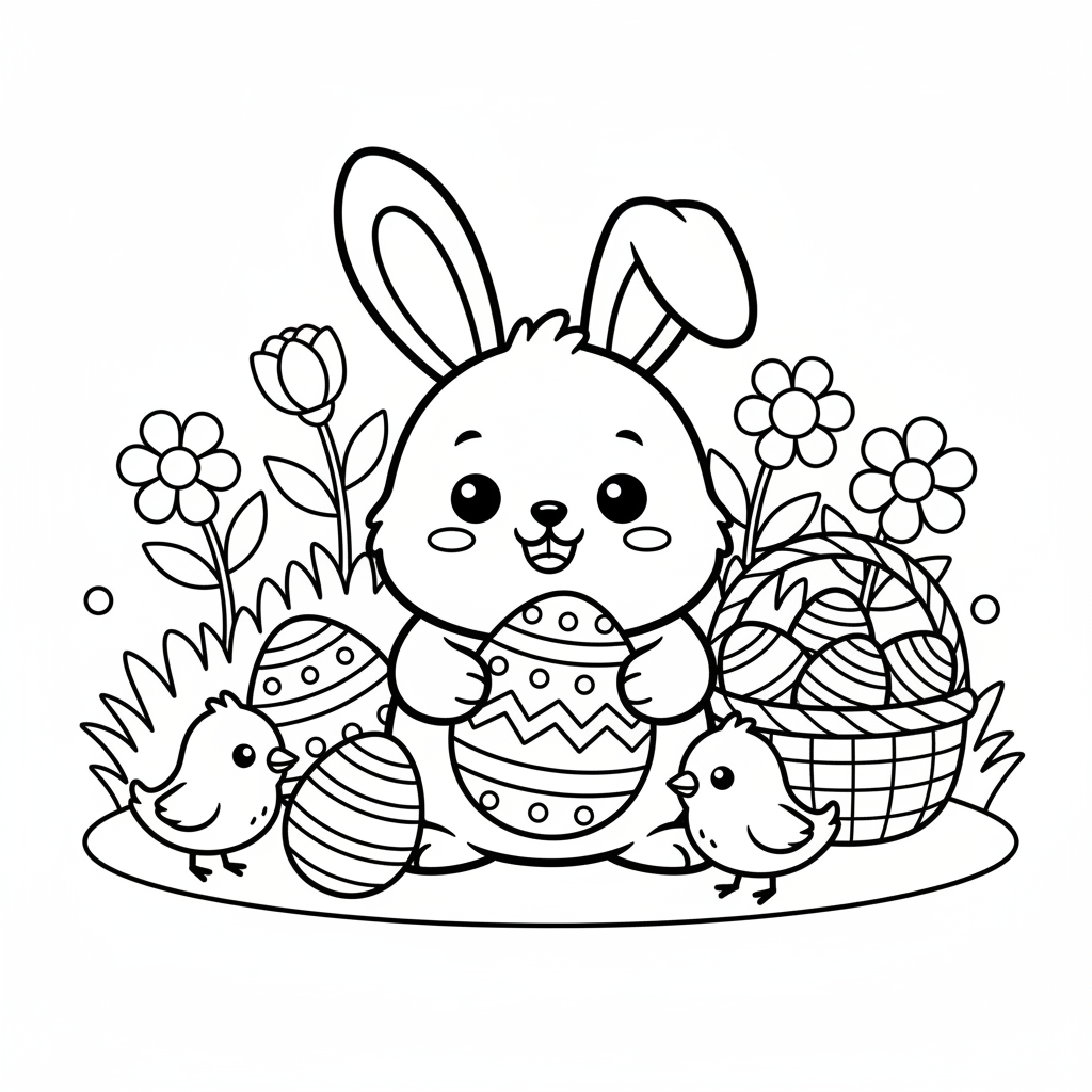 Easter coloring page for everyone - Cartoon style