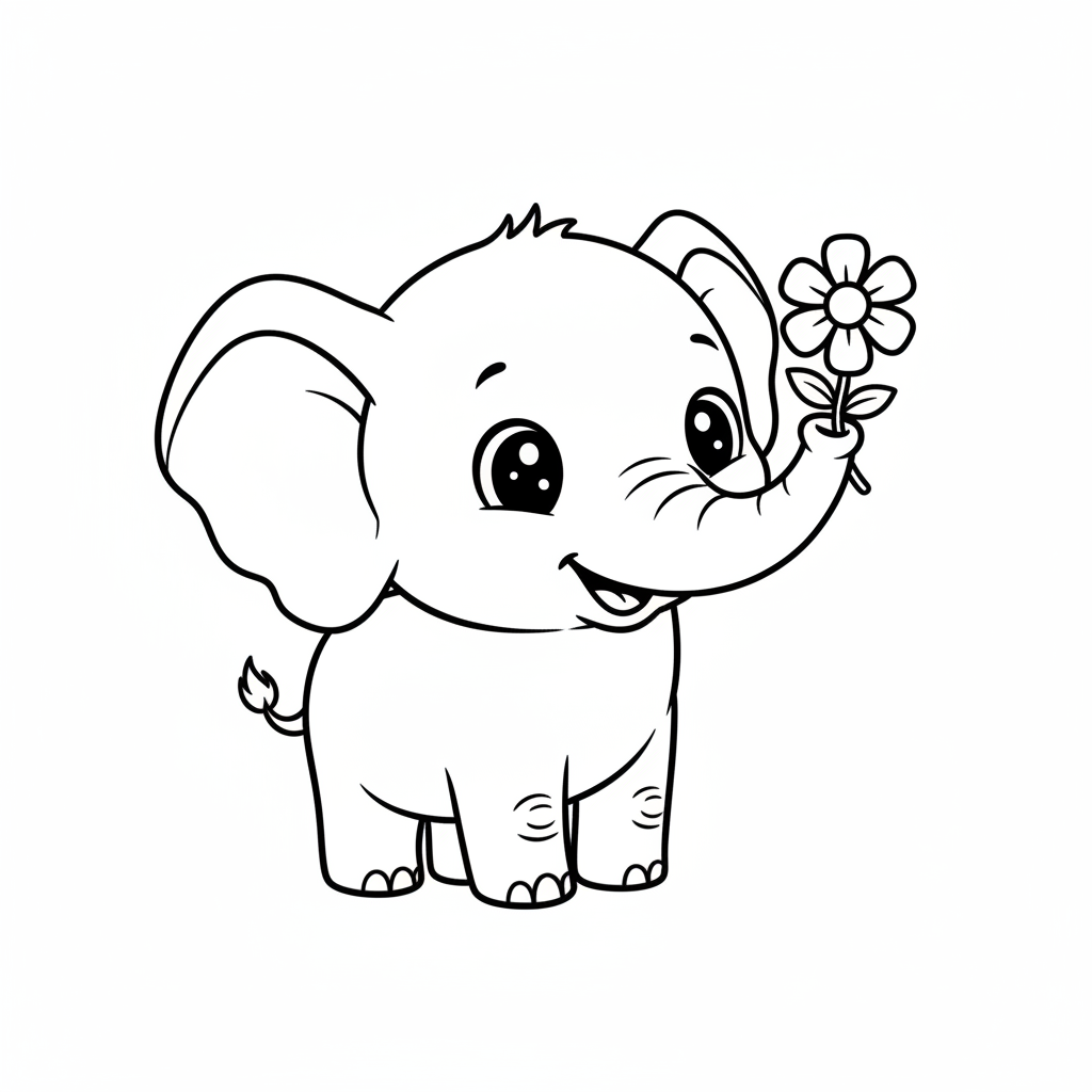 Elephant coloring page for everyone - Cartoon style
