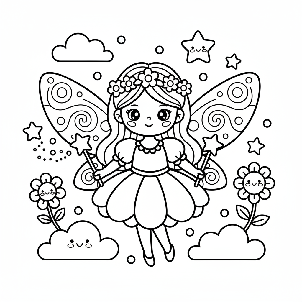 Fairy coloring page for everyone - Cartoon style