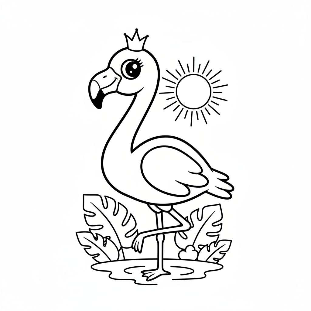 Flamingo coloring page for everyone - Cartoon style