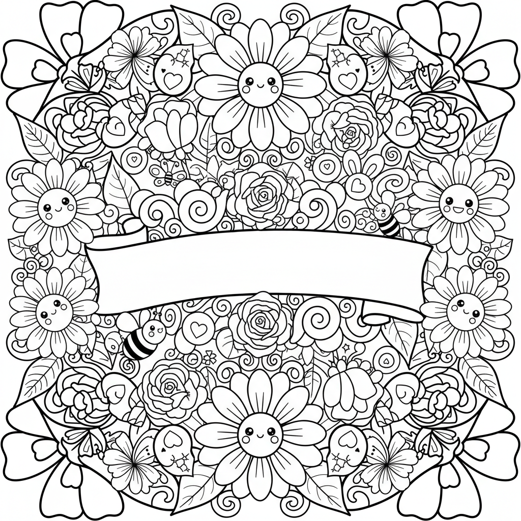 Floral coloring page for everyone - Cartoon style