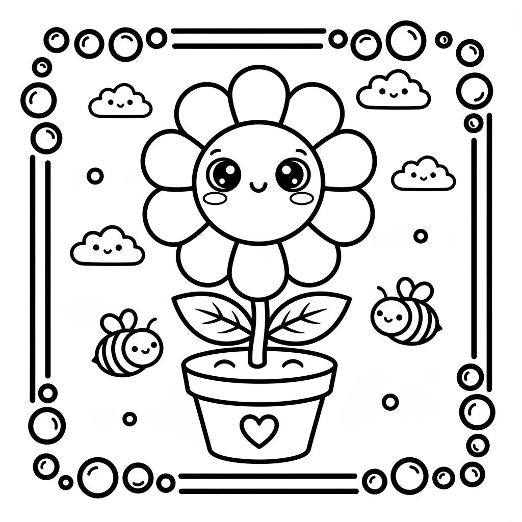 Flower coloring page for everyone - Cartoon style