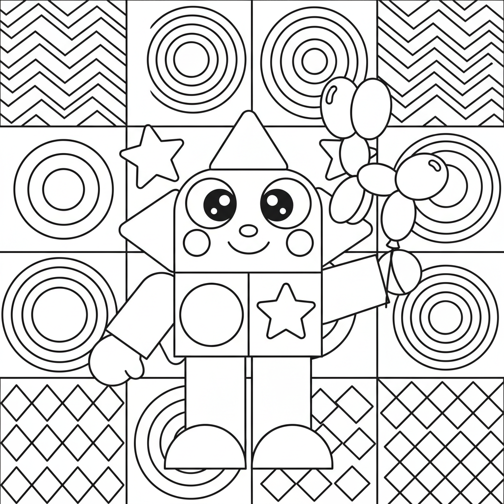 Geometric coloring page for everyone - Cartoon style