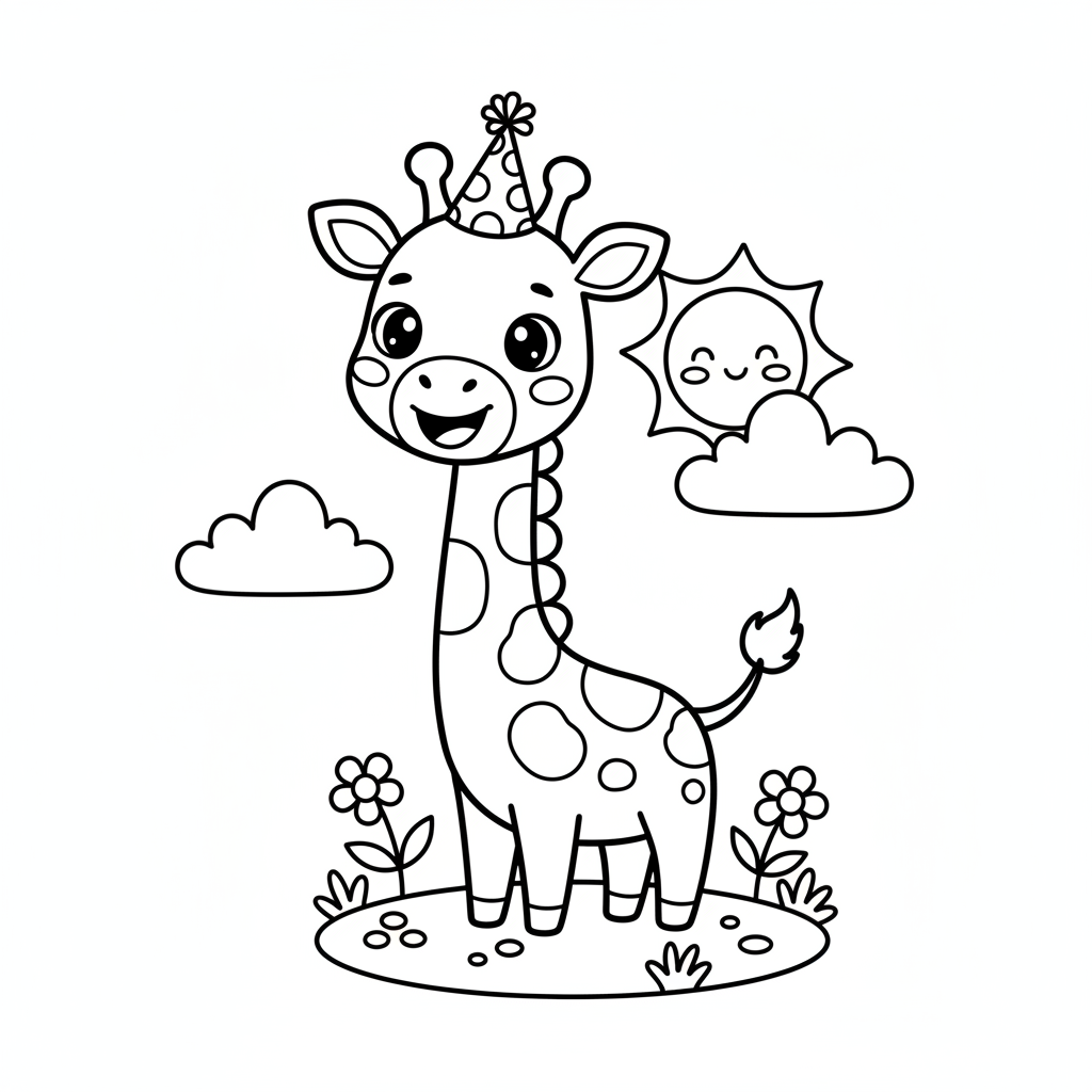 Giraffe coloring page for everyone - Cartoon style