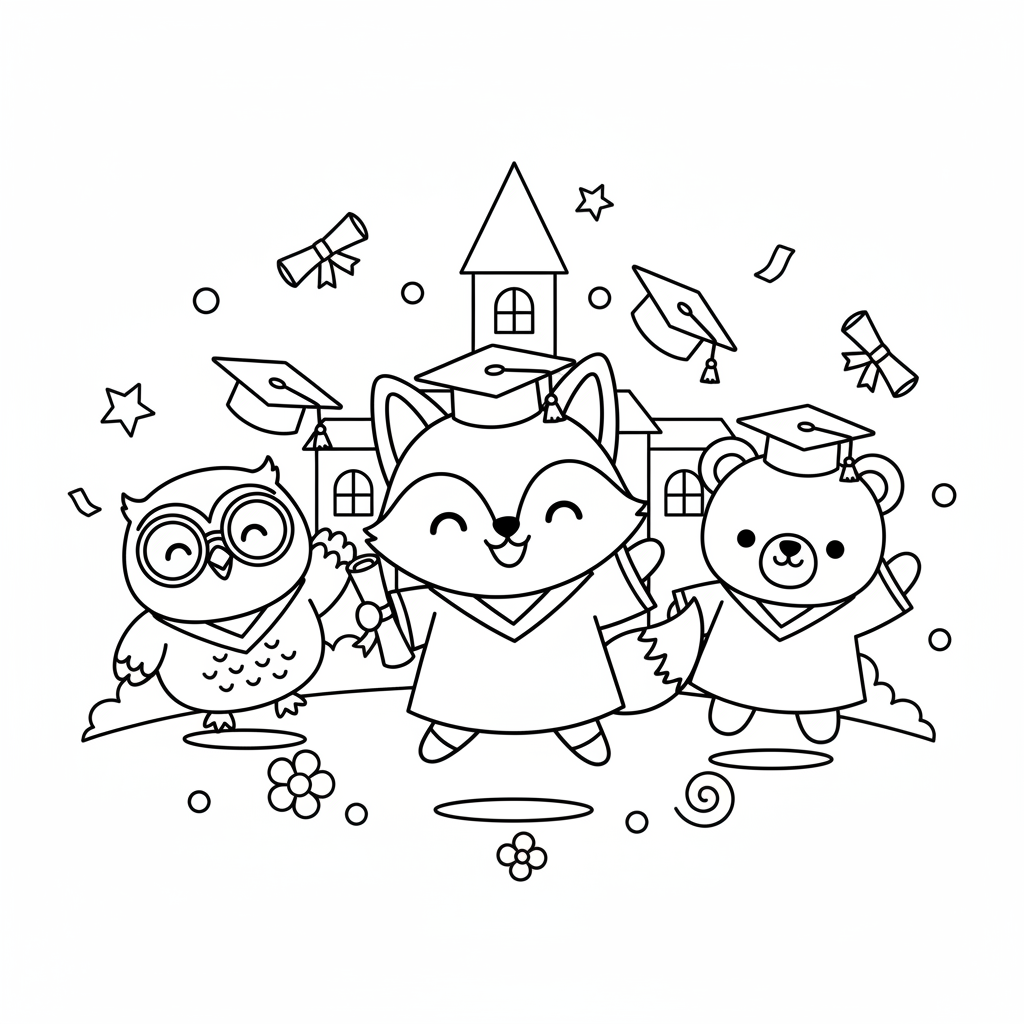 Graduation coloring page for everyone - Cartoon style