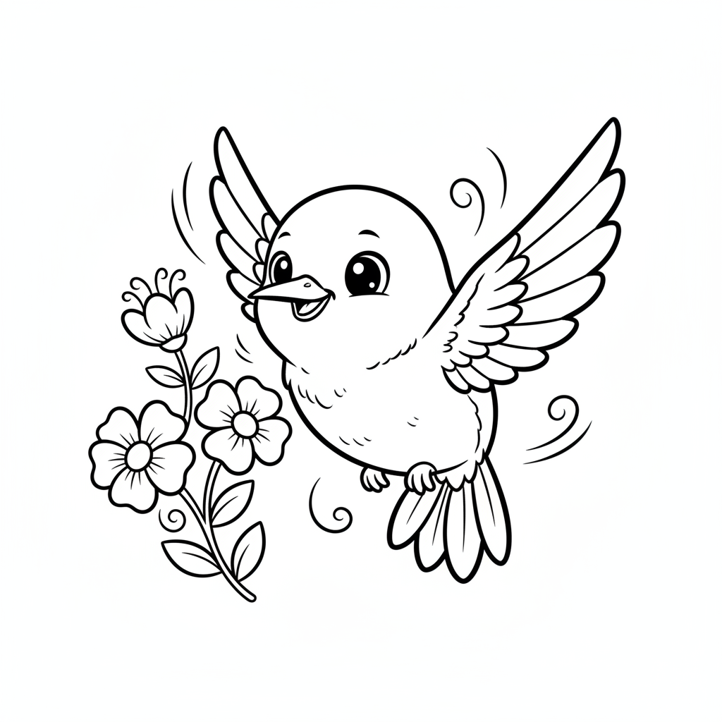 Hummingbird coloring page for everyone - Cartoon style
