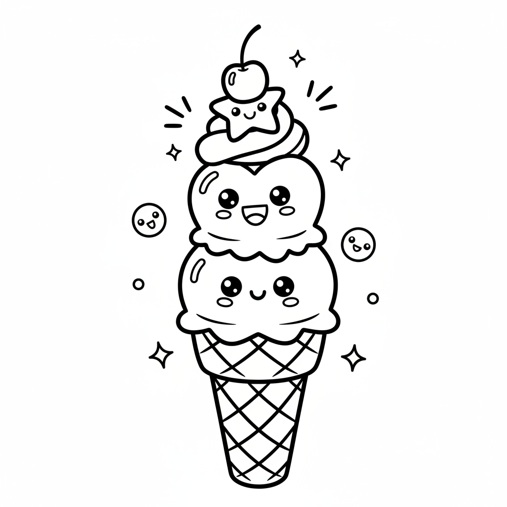 Ice Cream coloring page for everyone - Cartoon style