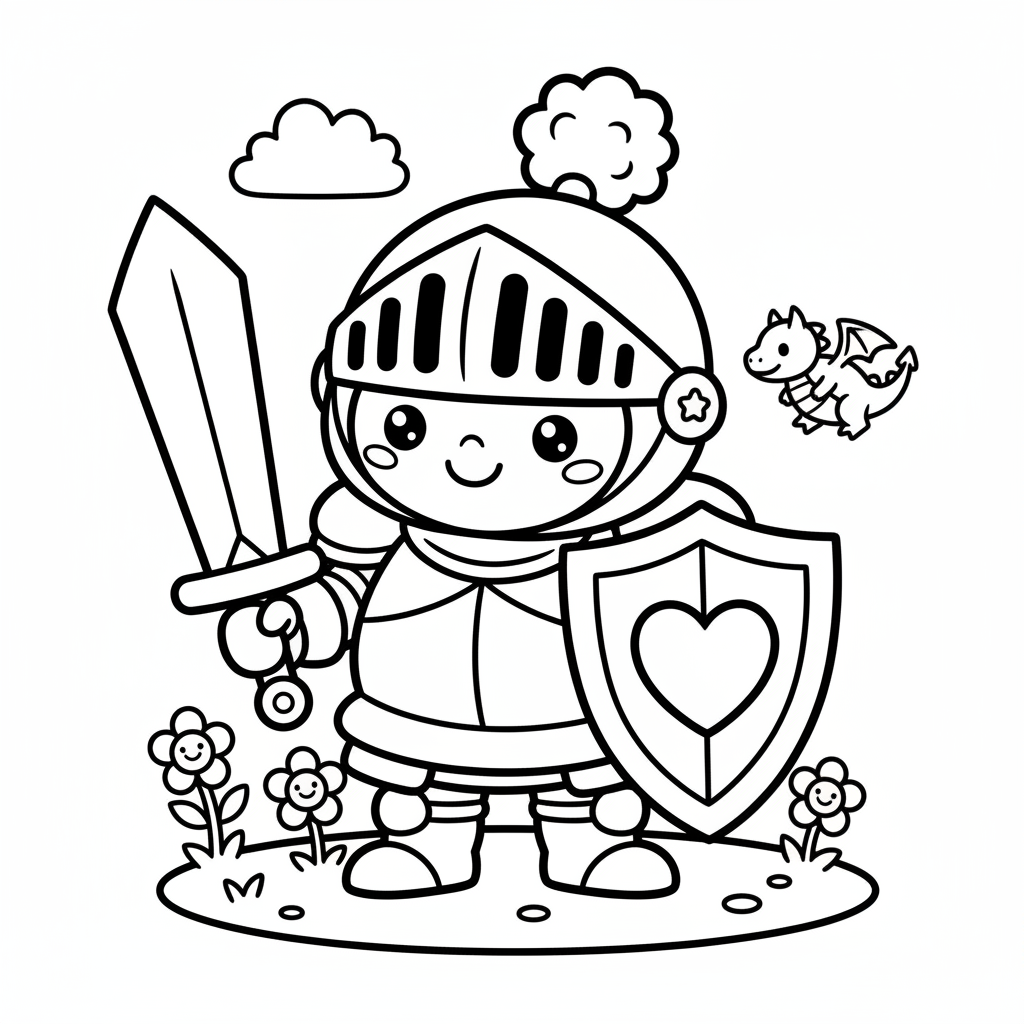 Knight coloring page for everyone - Cartoon style