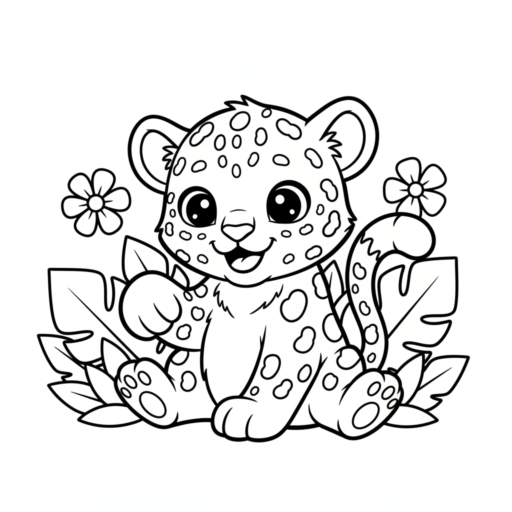 Leopard coloring page for everyone - Cartoon style