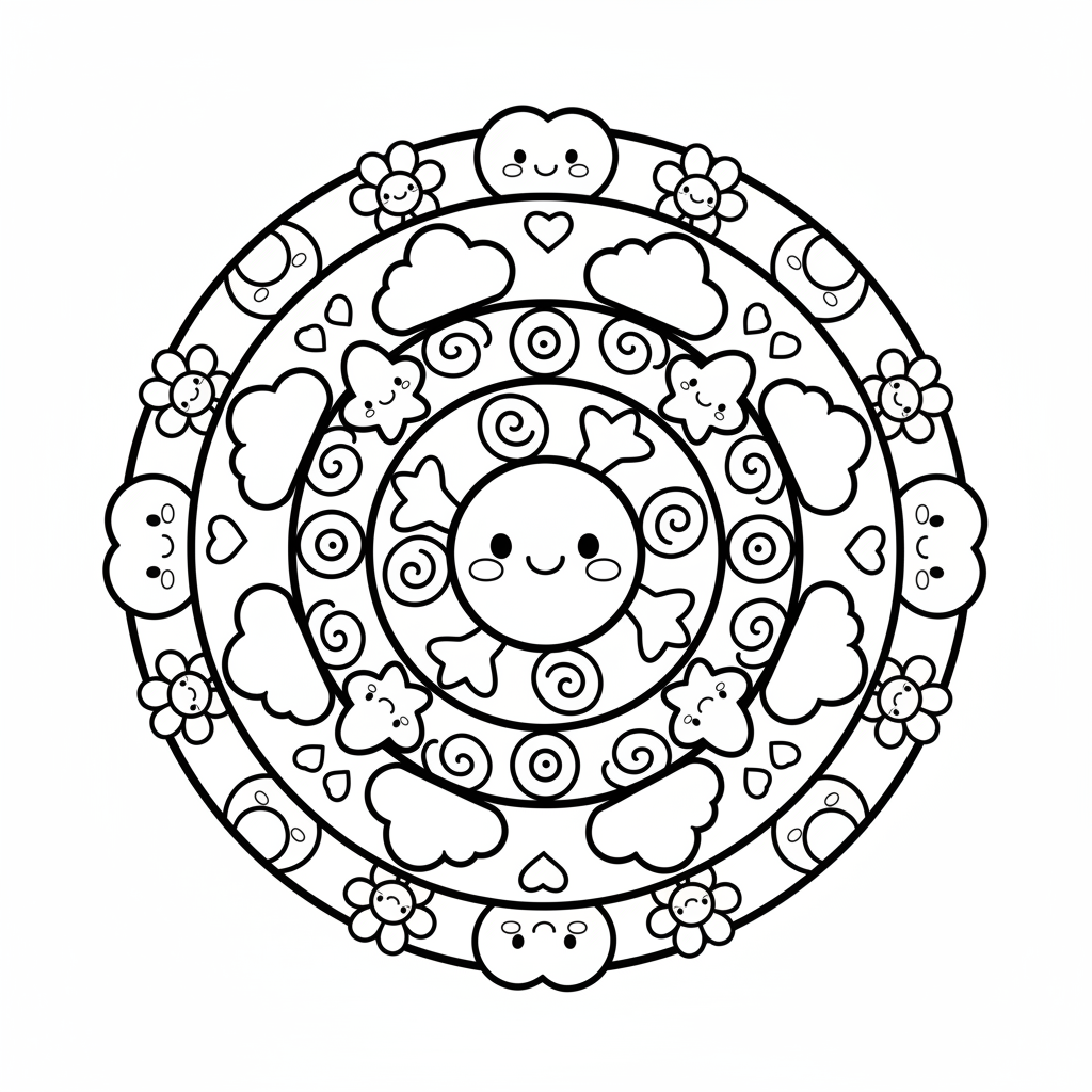 Mandala coloring page for everyone - Cartoon style