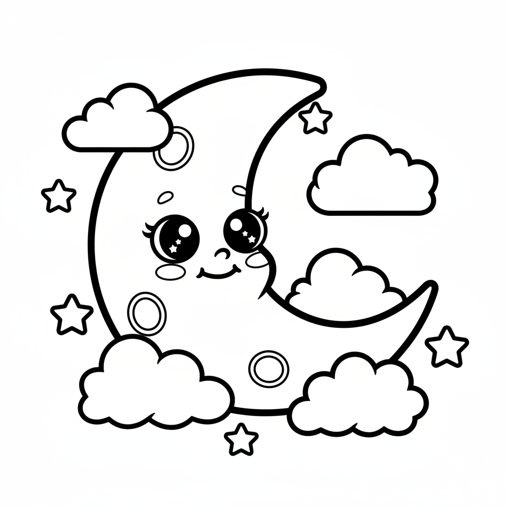 Moon coloring page for everyone - Cartoon style
