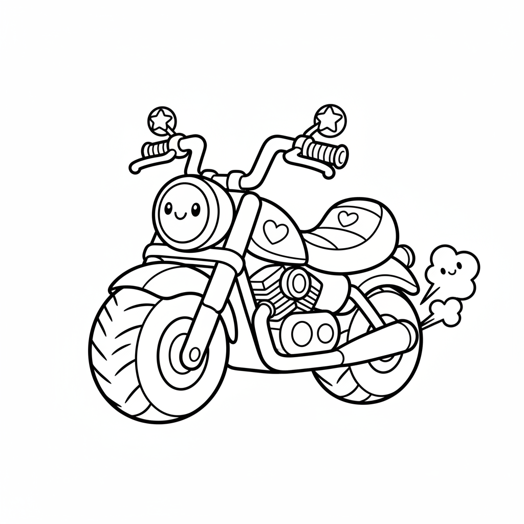 Motorcycle coloring page for everyone - Cartoon style