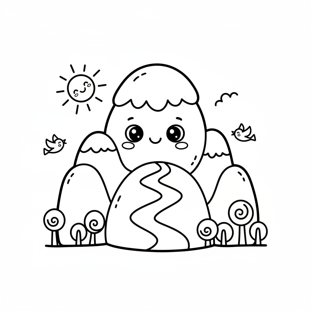 Mountain coloring page for everyone - Cartoon style