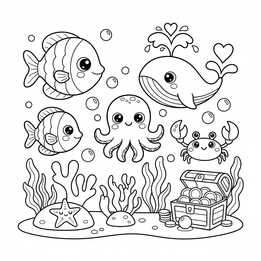 Ocean coloring page for everyone - Cartoon style