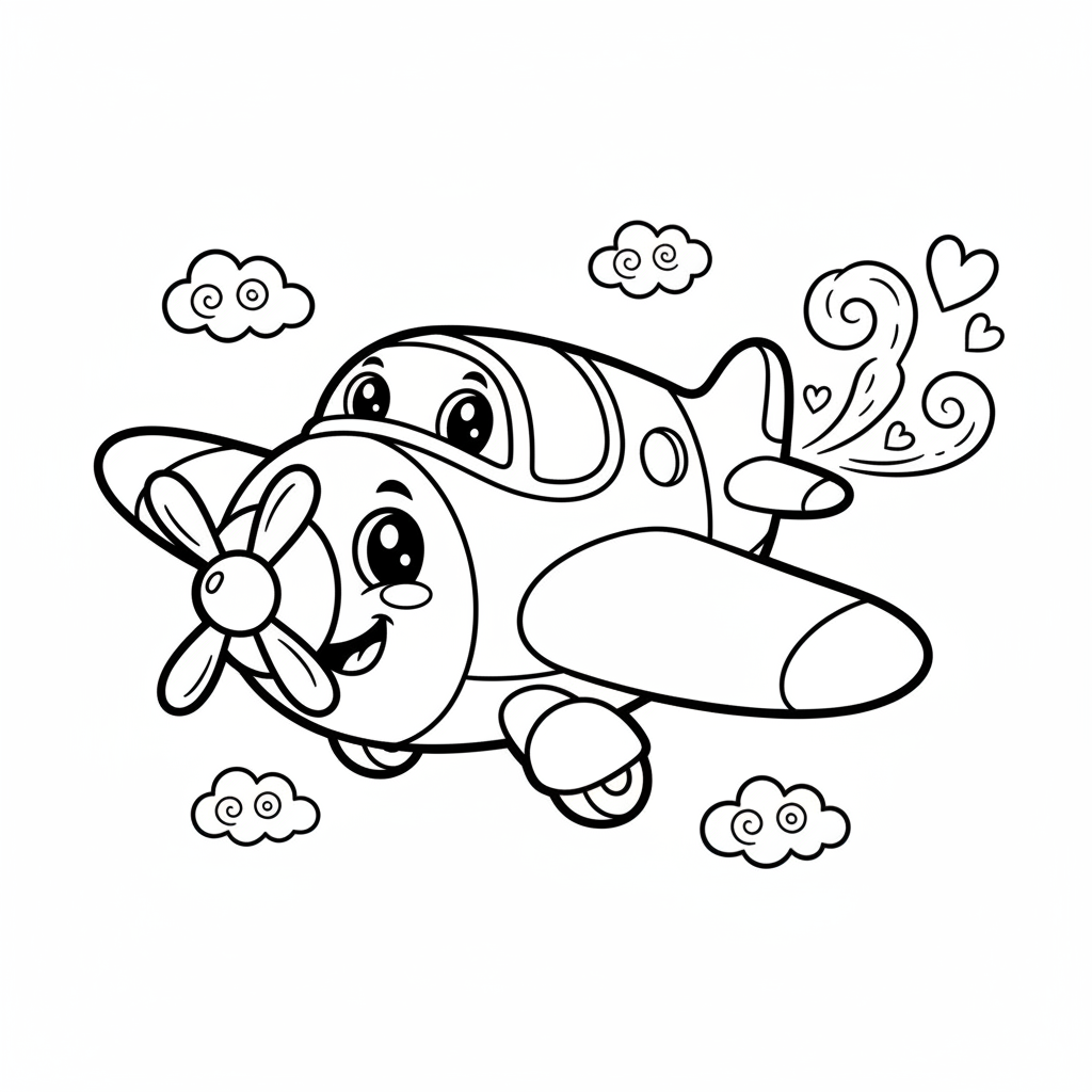 Plane coloring page for everyone - Cartoon style