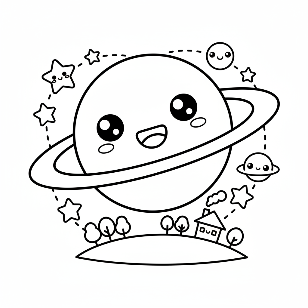 Planet coloring page for everyone - Cartoon style